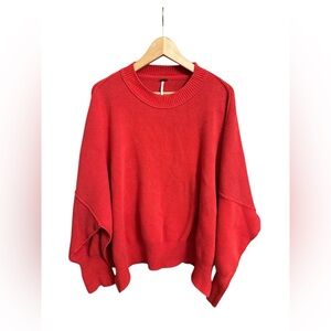 Free People Easy Street Tunic Sweater Large Oversized Red Ribbed